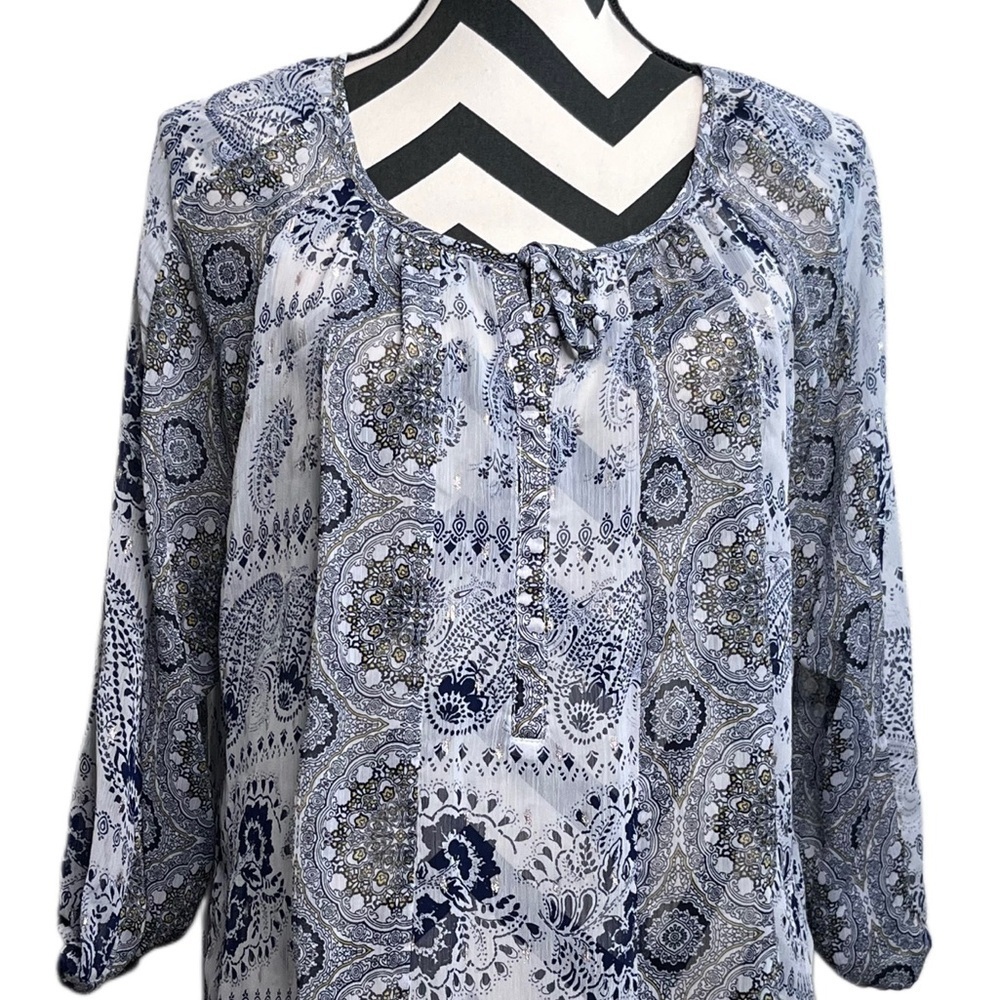 Fig and Flower Sz L Paisley Print 3/4 Sleeve Boho Blouse - Picture 3 of 10